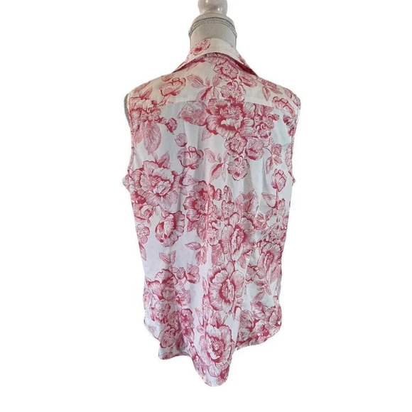 Charter Club Tailored Fit Button Up Tank Plus Size 16 Pink White Floral Pattern - Picture 3 of 8